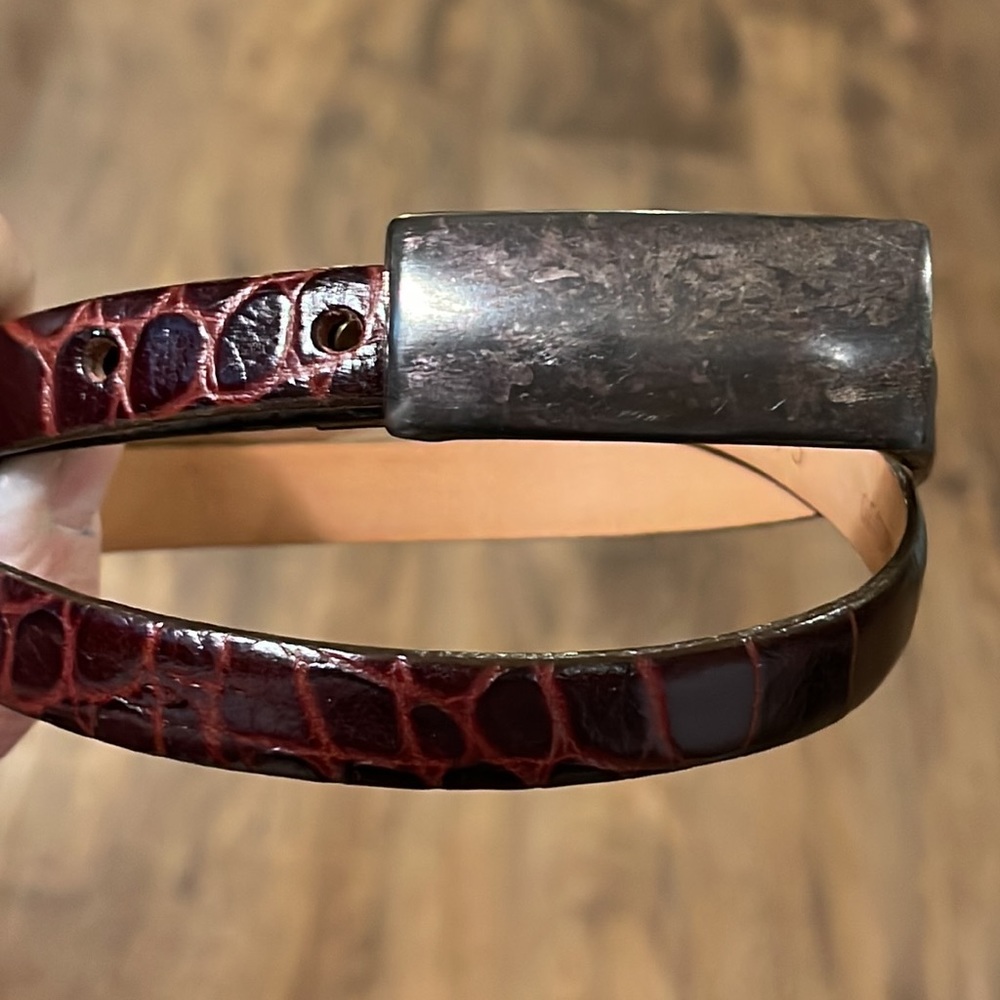 harken skinny leather belt 1775 croc embossed Sz M